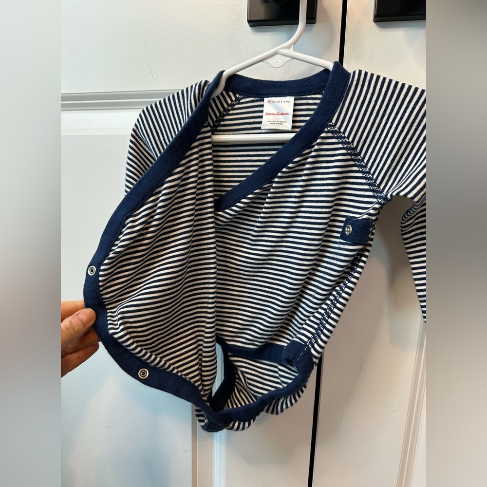 Hanna Andersson Baby Kimono Long Sleeve Bodysuit Blue/White Stripe (Sz 60/3-6Mo) - Picture 2 of 4